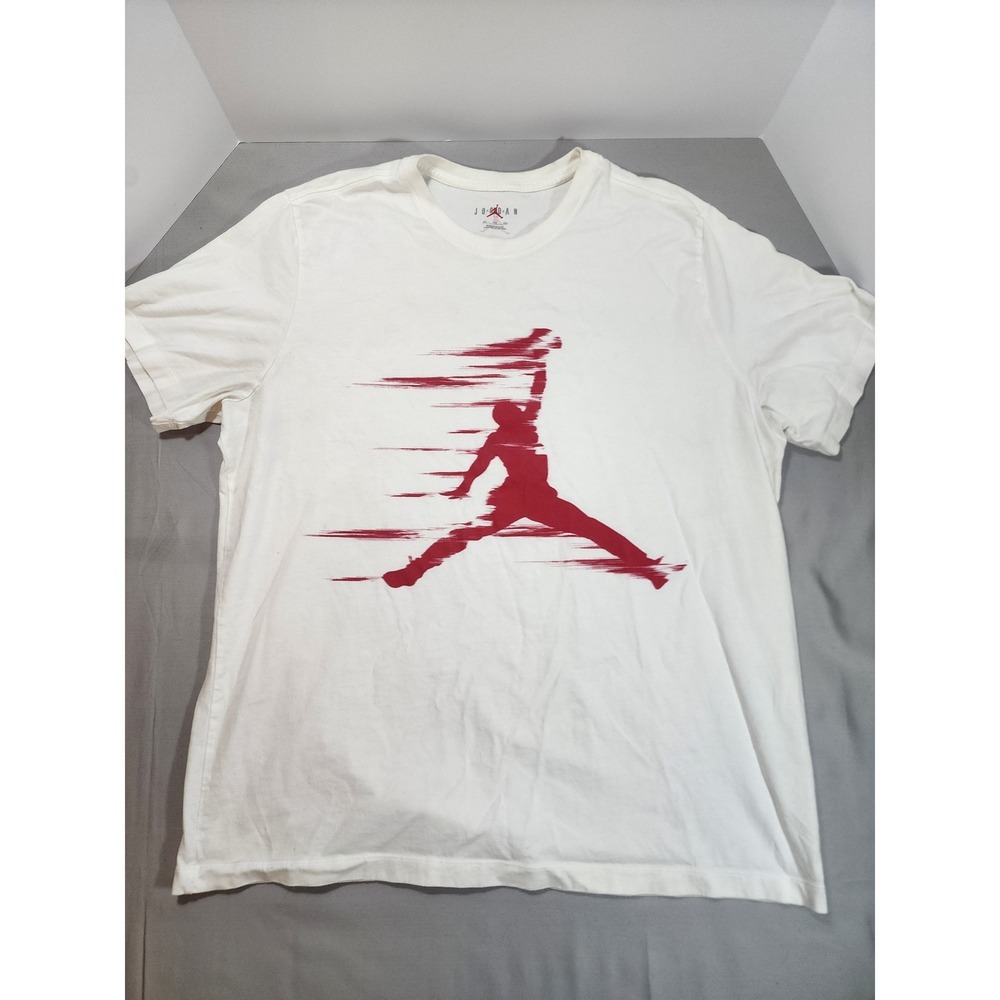 Jordan Mens Jumpman Graphic T-Shirt White Red Logo Nike MVP XXL Short Sleeve